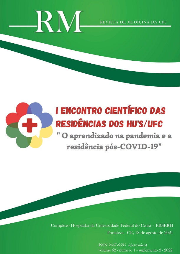 					Visualizar v. 62 n. 1, supl 2 (2022): Revista de Medicina da UFC - suplemento, I Encontro Científico das Residências do Complexo Hospitalar da Universidade Federal do Ceará – EBSERH: “O aprendizado na pandemia e a residência pós-COVID-19”
				