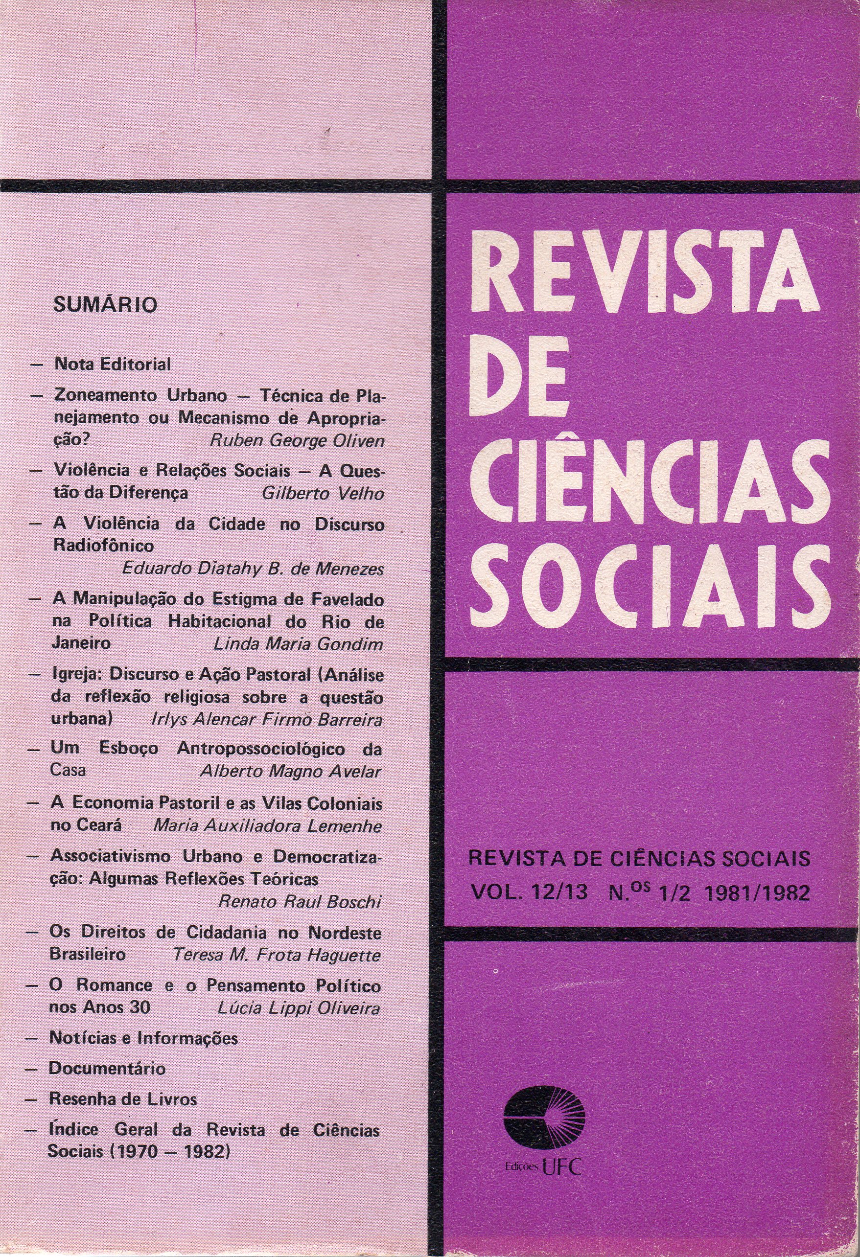 					View Vol. 13 No. 1 e 2 (1982): Questões Urbanas e Políticas 
				